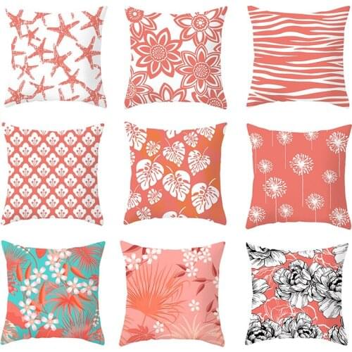 Pillowcases Living Coral Decorative Cushion Covers for Sofa Decor Polyester Throw Pillow Covers Geometric Fundas Cojines 45*45cm