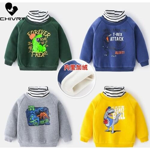 New 2020 Kids Winter Thickening Sweatshirt Boys Turtleneck Cartoon Dinosaur Print Pullover Tops Hoodies Sweatshirts Clothing