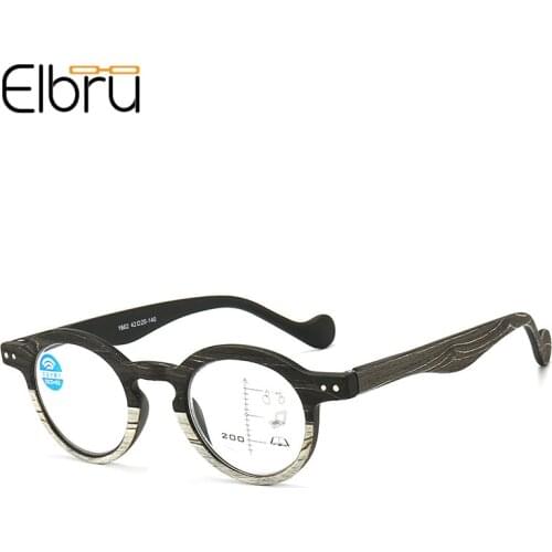 Elbru Presbyopic Glasses Progressive multi-focus Reading Glasses with Retro Wood Patterns Unisex +1.0 +1.5 +2.0 +2.5 +3.0 +3.5