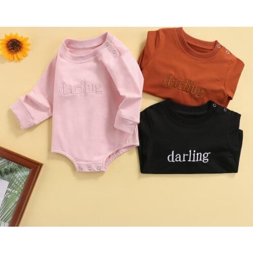 Newborn Baby Clothing Autumn Cotton Casual Playsuit Toddler Letter Embroidery Pattern Long Sleeve Round Neck Bodysuit
