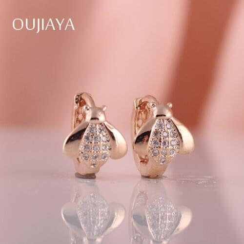 Oujiaya Micro Wax Inlay Hollow Little bee shape Drop Earrings Women Fashion Jewelry 585 Rose Gold Natural Zircon earrings A49