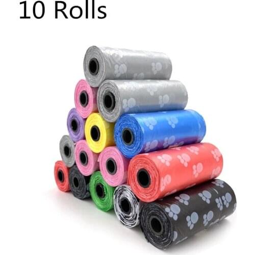 10 Rolls Pet Poop Bag Dog Bags Roll with Paw Print Doggy Cat Clean Poop Bags Outdoor Home Clean Refill Waste Bag Pet Supplies