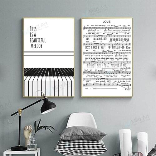 Black White Love Song Music Stave Piano Posters Prints Nordic Style Living Room Wall Art Pictures Home Decor Canvas Paintings