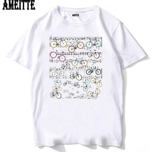 Retro New Bicycles Playing Music Notes Clef Print T-Shirt Summer Men Short Sleeve Bikes Sport Casual White Tops Hip Hop Boy Tees