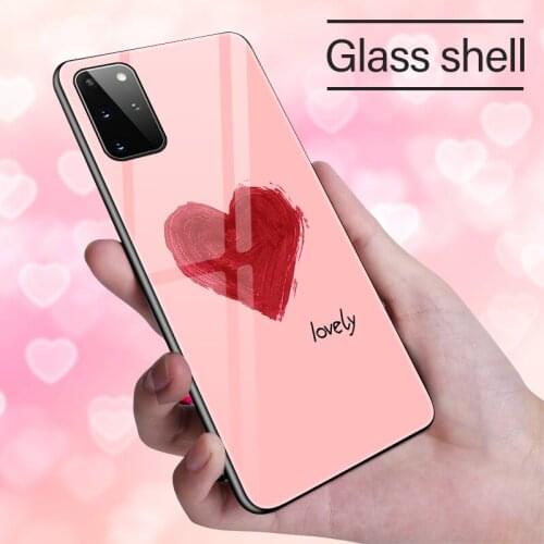 Luxury Cute Heart-shaped Tempered Glass Phone Case For Samsung Galaxy S20 S10 5G S9 S8 Note 20 10 9 8 Plus Ultra Silicone Cover
