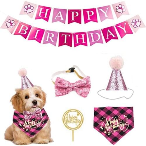 Luxury Happy Birthday Dog Set Decoration For Home Birthday Party Dog Gifts Ornaments Decoration Cute Cap with Dogs Hat Bandana