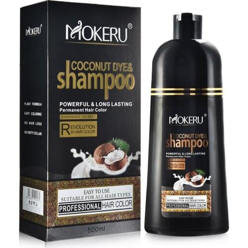 500ml Coconut Dye Shampoo Oil Essence Hair Color Shampoo Instant Hair Dye Shampoo Covering Gray Hair Permanent Moisturizing Hair