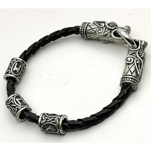 Nordic Viking leather bracelet viking beads Dragon head bracelet Retro Viking jewelry men fashion gifts