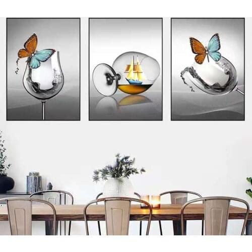 Nordic Restaurant Light Luxury Wine Glass Mural High-End Wine Cabinet Dining Room Glass Kitchen Decoration Painting