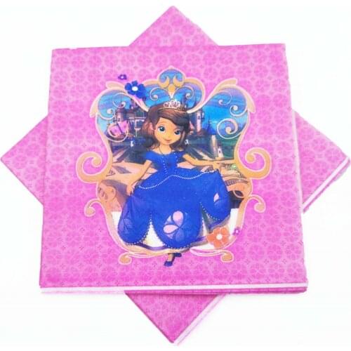 Sofia Princess Party Supplies Paper Napkins Theme Birthday Baby Shower Cartoon Napkins Kids Favors 20pcs/set
