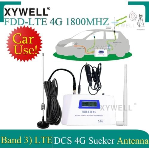 Car Use FDD LTE 1800 4G Mobile Signal Booster Repeater DCS1800Mhz Cellphone Cellular GSM 1800 Cellular Amplifier+ Sucker Antenna