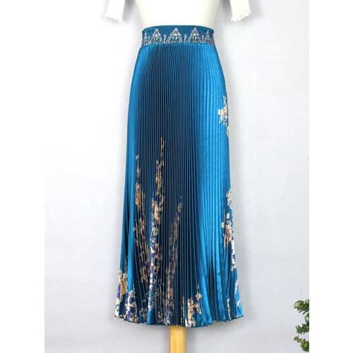 2021 womens spring and summer glossy print pleated skirt large size high waist temperament was thin large pleated skirt WA257