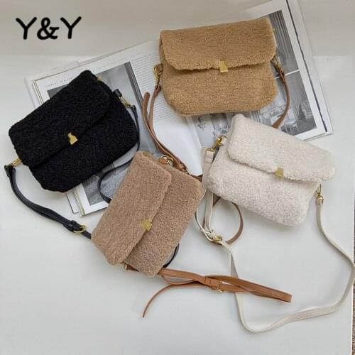Y&Y Furry Bags Female Soft Bags Fleece Large Capacity Casual Winter Warm Plush Bags Girls Preppy Shoulder Messenger Bags
