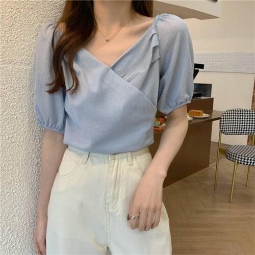 Women Tops Summer New Temperament French Shirt Design Niche Sense Square Collar Short Sleeve Shirt Thin Top Ladies