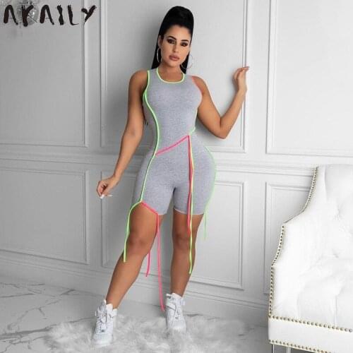 Akaily Streetwear 2021 Spring Summer Black White Sleeveless Playsuit Women Jumpsuits Ladies Bodycon One Piece Outfit Jumpsuits