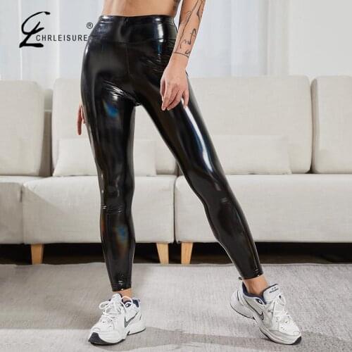 CHRLEISURE Winter Leather Pants High Waist Warm Leggings Skinny Trousers Push Up Pants