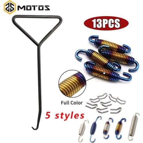ZS MOTOS 13Pcs/set Motorcycle Exhaust Pipe Muffler Mounting Spring Hooks Stainless Steel For Muffler 51MM 61MM Link Pipes Spring