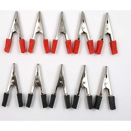 10Pcs 5cm Red + Black NEW Electrical Tool Alligator Clips Battery Clip Crocodile Car Caravan Van Battery Test Lead Clips 50mm