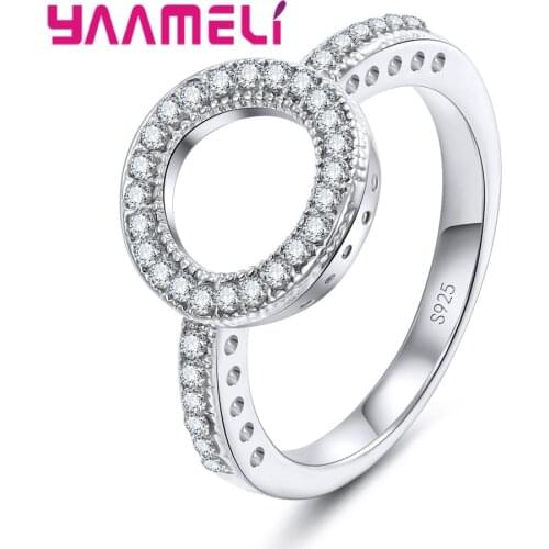 100% Genuine 925 Sterling Silver Forever Lover Clear Black CZ Circle Round Finger Rings for Women Jewelry Christmas Gift
