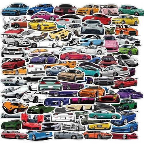 100PCS Classic Sports Car Styling Graffiti Stickers Cool For DIY Motorcycle Guitar Moto Phone Helmet Bike Waterproof JDM Sticker