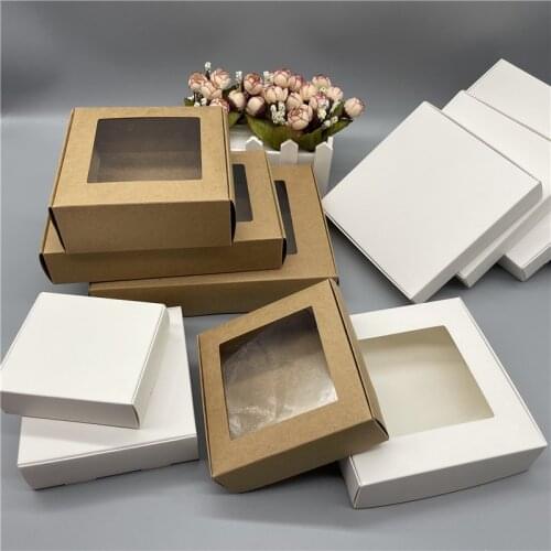 12PCS White/Brown Gift Box With Window DIY Aircraft candy crafts display box wedding christmas event gifts package