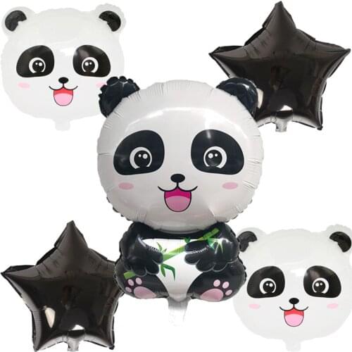 5pcs/set Cartoon Panda eating bamboo China National Treasure Foil Balloons star Balloon kids Birthday Party Supplies