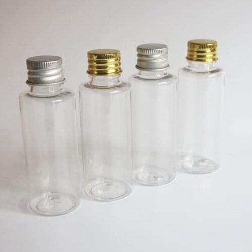 50 x 50ml Flat Shoulder PET bottles with reducer stopper 50 ml refillable Transparent Plastic Bottle for Hydrosol essential oil