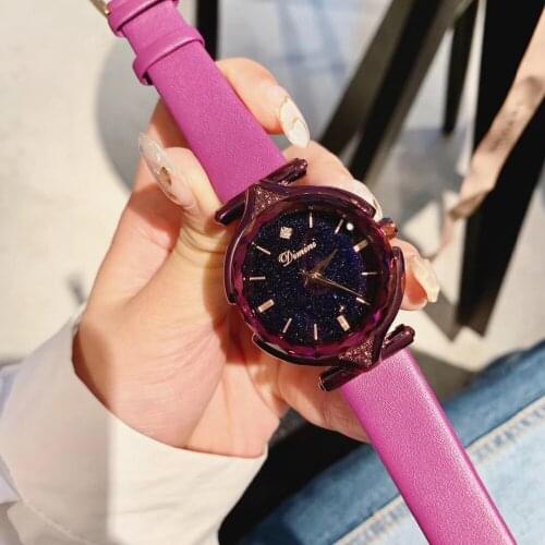 Tempting Purple Women Fashion Watches Multi Faceted Crystal Watch Quartz Waterproof Real Leather Strap Wrist watch Analog Montre