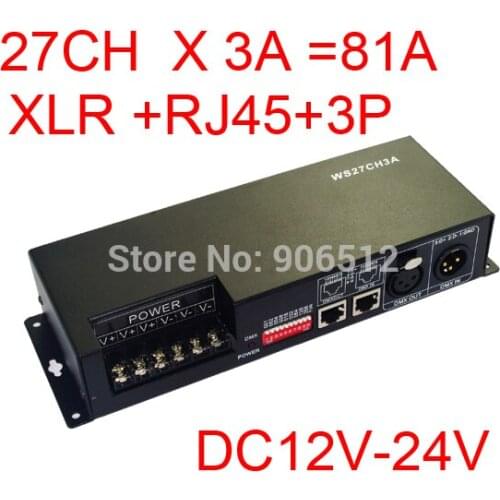 Free Shipping 27CH dmx512 decoder, LED drive,9 group RGB each channel max 3A,DC12-24V output,for LED strip light, module