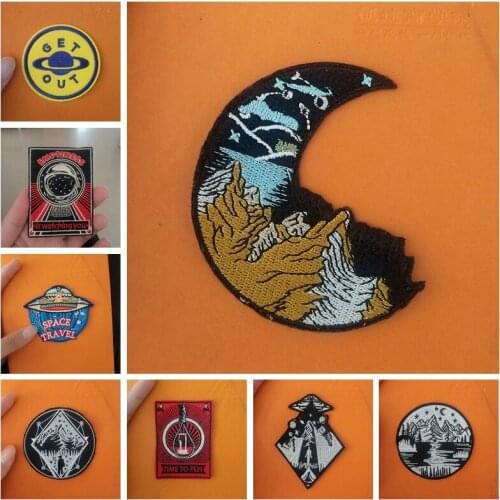 Travel Embroidered Patches For Clothing Mountain UFO Adventure Patch Iron On Patches On Clothes Stripes Appliques Accessories