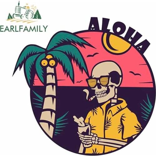 EARLFAMILY 13cm x 12.8cm for Dead Aloha Skull Decal RV Waterproof Scratch-Proof Car Stickers Windshield Personality Car Styling