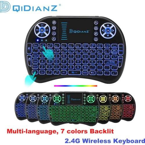 I8 Mini Keyboard Wireless Usb Touchpad Multilanguage 7 Colors Backlit Keyboard for Android Tv Box PC Play Games AAA Battery