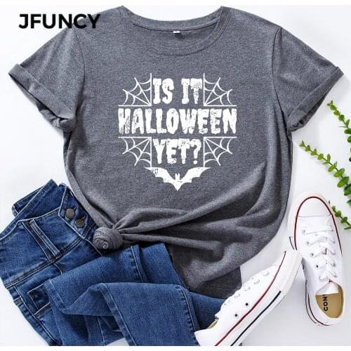 JFUNCY Casual Cotton T-shirt Women T Shirt Halloween Printed Oversized Woman Harajuku Graphic Tees Tops