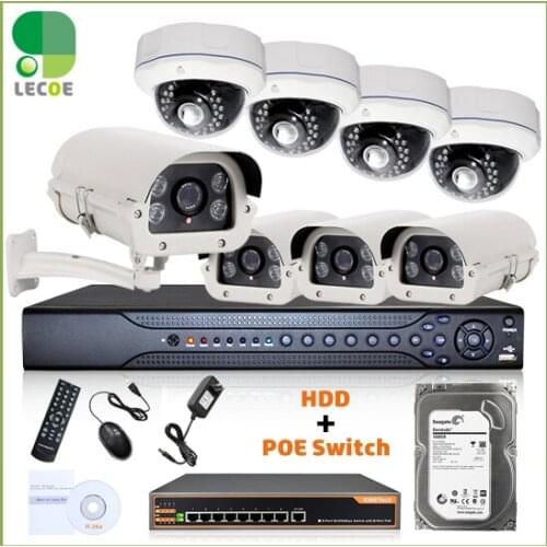 16CH 1080P 2 SATA NVR 8pcs 960P POE Cameras 8ch PoE Switch CCTV Security POE KIT POE System with 2TB HDD