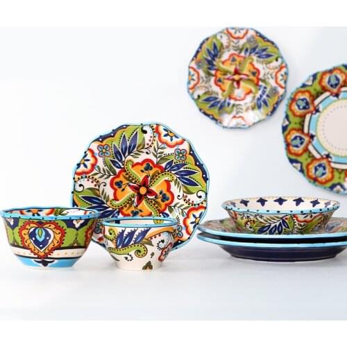 Creative Handpainted Ceramic Spanish Style Fashion Home Western Dish Flat Plate Personalized Restaurant Tableware Salad Plate