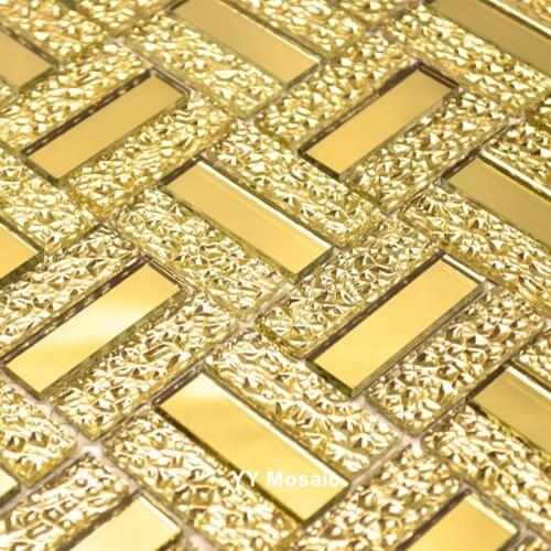 15x48mm golden glass mosaic tile diamond mirror waistline background wall tile glass for cabinet showroom store and sitting room