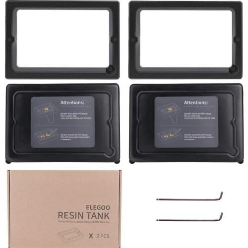 ELEGOO 2 PCS Metal Resin Tank Set with FEP Pre-Installed 2 Lids 2 Allen Wrench Resin Vat Rack SLA LCD 3D Printer Parts Filament