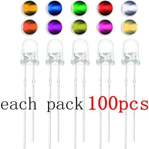 100 unids/lote F3 3mm verde/amarillo/azul/blanco/rojo/blanco/caliente Blanco/naranja/violeta/amarillo/Rosa Luz LED verde de Kit