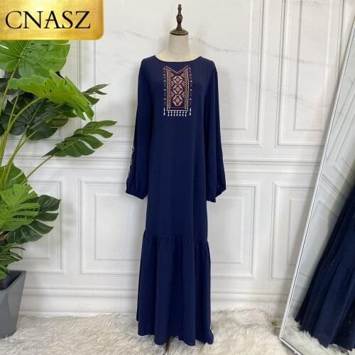 New Muslim Dress For Women Clothing Elegant Print Dress Evening Long Crewneck Dress Abaya High Quality