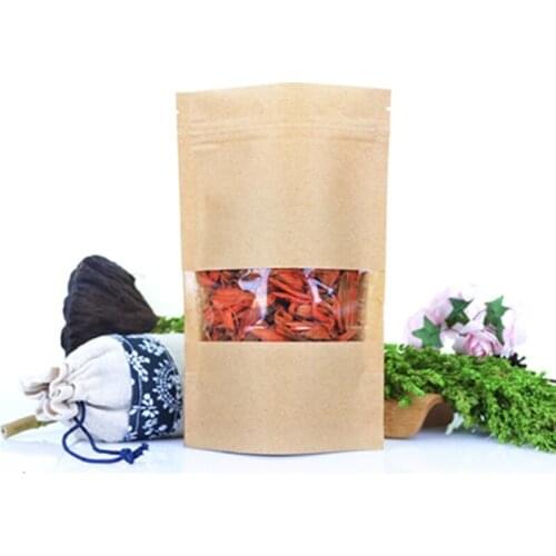 Lock Kraft Paper Window Bag Stand up Gift dried food fruit tea packaging Pouches Zipper Sel Sealing Bags Home storage