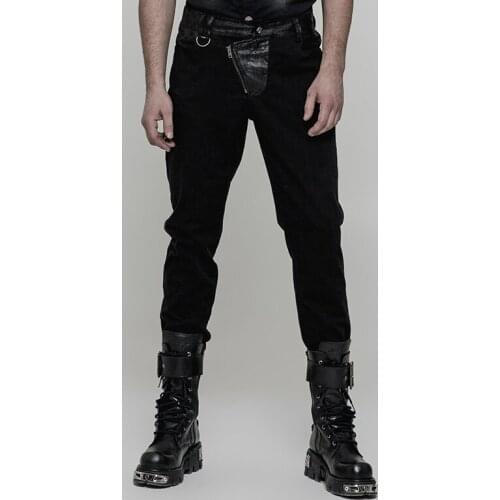 PUNKRAVE Mens Steampunk Trousers Punk Dark Stripe Crack Pu Leather Street Handsome Long Pants