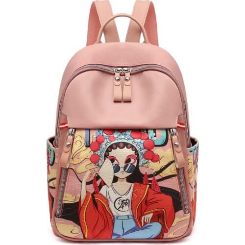 Character Printed Women Backpack Fashion Waterproof Oxford Travel Backpack School Bags for Teenage Girls Rucksacks Chinese Style