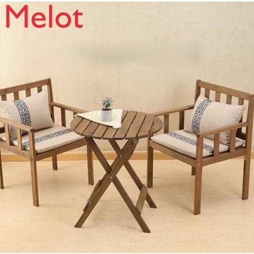 Garden Outdoor Table Solid Wood Table And Chair Folding Chair Home Garden Balcony Table And Chair Backyard Folding Patio Chairs