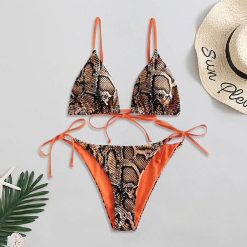 Sexy Women Snakeskin Print Bikini Brazilian Swimsuit Push-up Bra Bikini Set Two Piece Swimwear Beachwear Kostium Kąpielowy #PY