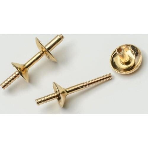 Au585 14K Solid Yellow Gold Stud Earrings Post Findings Jewelry Accessories 2pcs