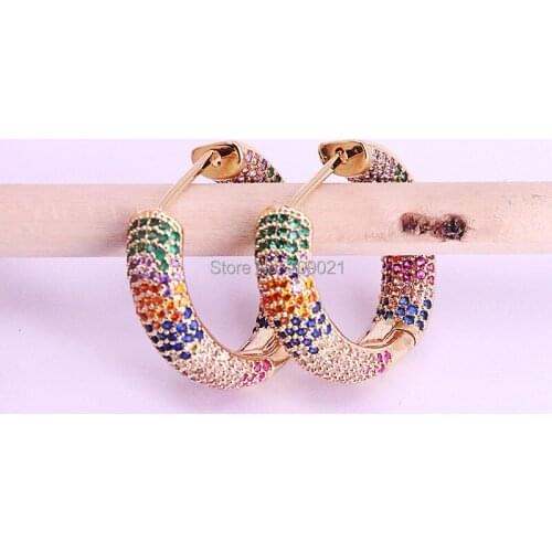5Pairs 22mm, Gold Color CZ Round hoop Earring For Women Fashion Jewelry Rainbow Circle Cubic Zirconia Earrings