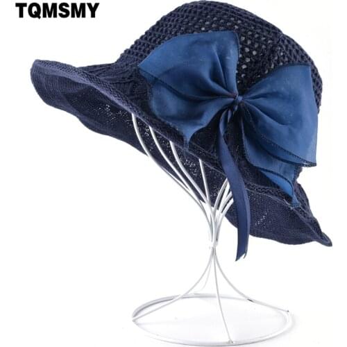 Natural straw Hat womens Summer Bucket cap Ladies Wide Brim Shade Beach caps for women Elegant bowknot sun hat Chapeau Female