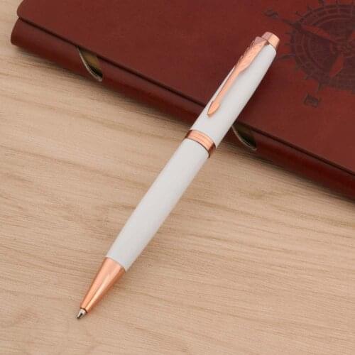 Brand New Writing Office Pen White Painting Rose Golden Trim Student Metal Ballpoint Pen