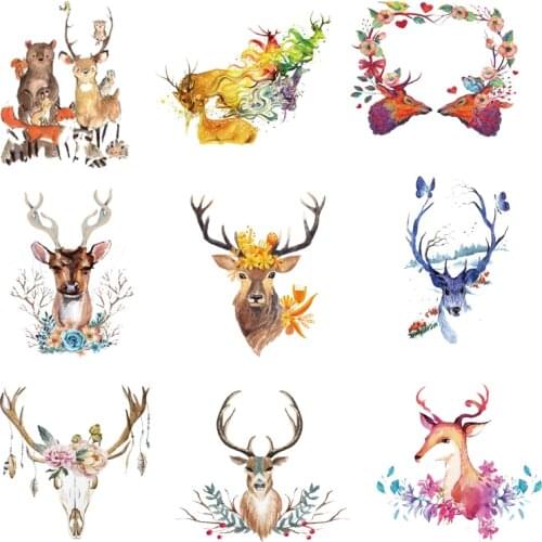 Iron-on Transfers for Clothing Deer Patches for Clothes Heat Transfer Stickers Diy Animals Patch Fusible Vinyl Adhesive Stripe A