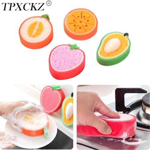 TPXCKz Kitchen Cleaning Scrub Sponge Fruit Pattern Dish Scrubber Household Cleaning Sponges Thicken Scouring Pads